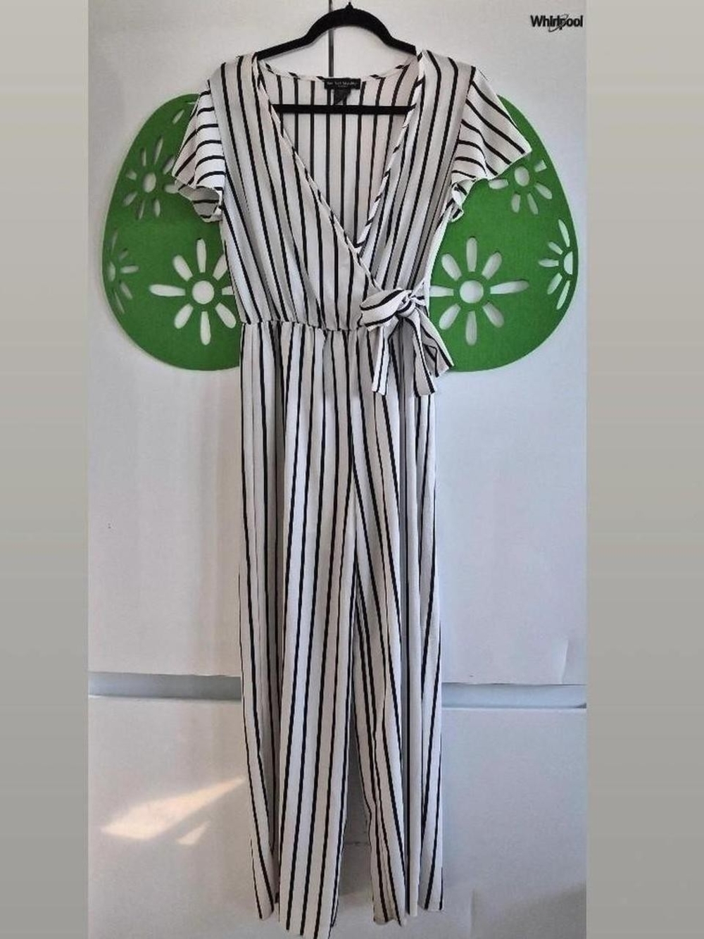 Black and White Striped Faux Wrap Jumpsuit